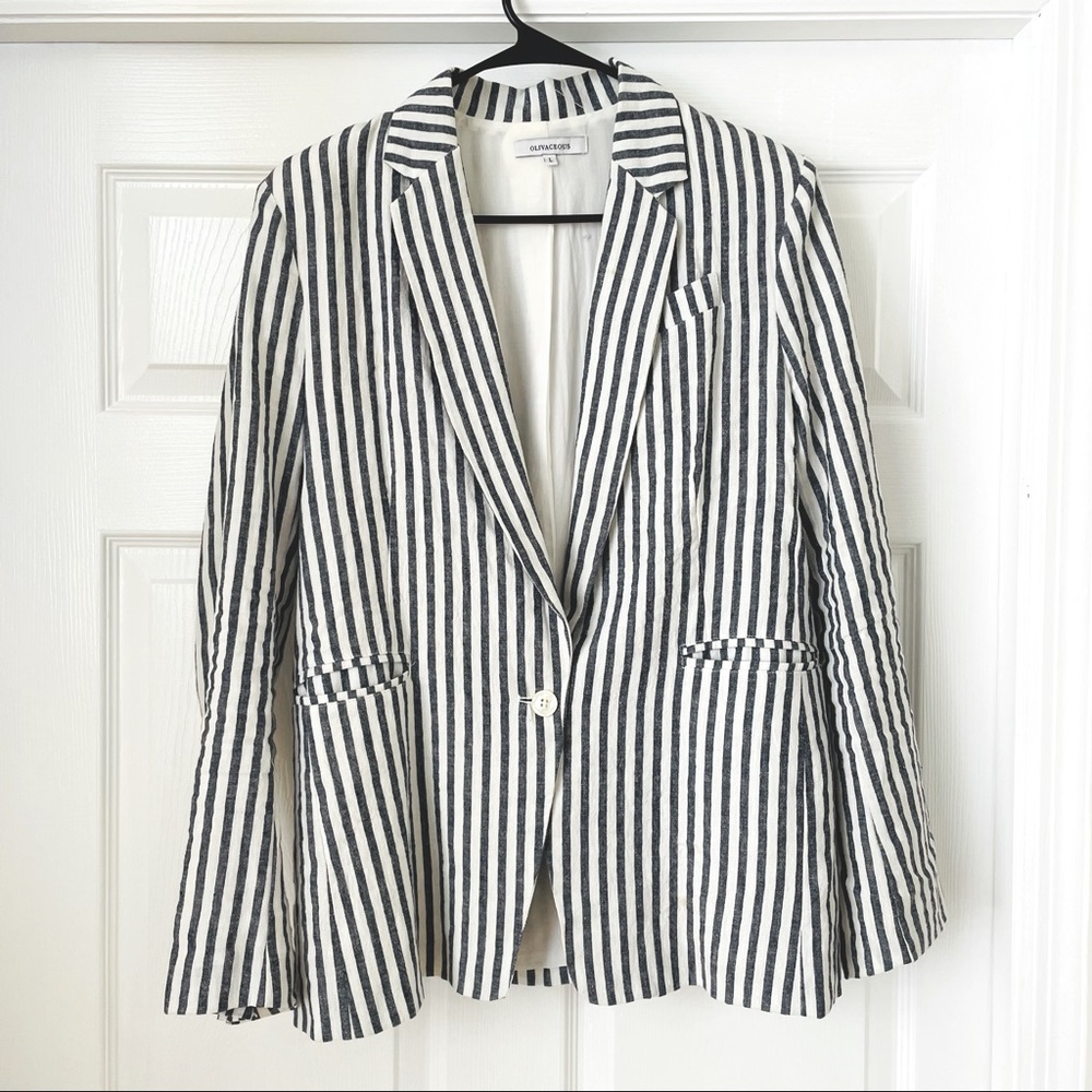 Olivaceous Striped Linen Blazer Size L